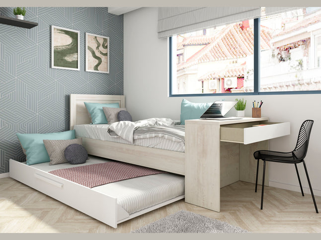 Kompaktbett mit Schreibtisch & Ausziehbett Trasman Shipley – 90x200 cm - Weiß/Cascina