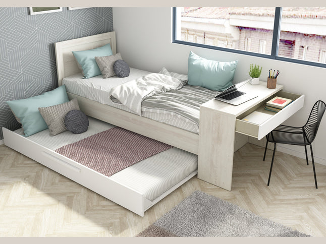 Kompaktbett mit Schreibtisch & Ausziehbett Trasman Shipley – 90x200 cm - Weiß/Cascina