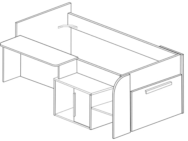 Einzelbett mit Schreibtisch & Stauraum Trasman Sacha – 90x200 cm - Weiß/Hamilton Eiche