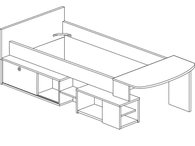 Stauraumbett mit Schreibtisch - Trasman Gaby – 90x200 cm - Weiß/Hamilton Eiche