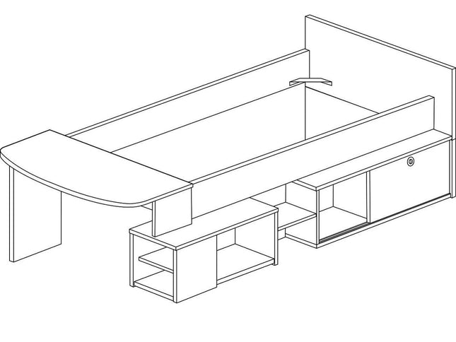 Stauraumbett mit Schreibtisch - Trasman Gaby – 90x200 cm - Weiß/Hamilton Eiche