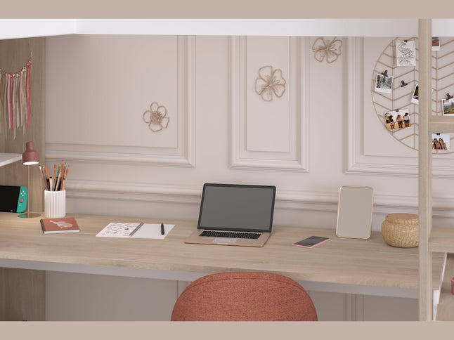 Parisot Eck-Hochbett Alex mit zwei Liegeflächen 90x200 und 2 integrierten Schreibtischen