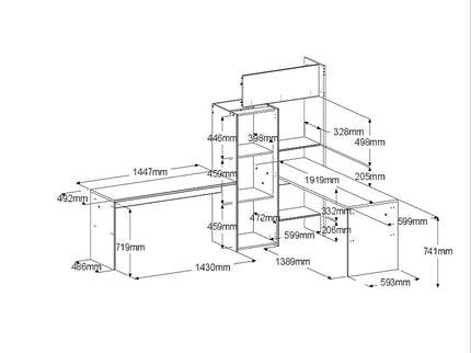 Parisot Eck-Hochbett Alex mit zwei Liegeflächen 90x200 und 2 integrierten Schreibtischen