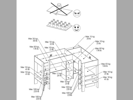 Parisot Eck-Hochbett Alex mit zwei Liegeflächen 90x200 und 2 integrierten Schreibtischen