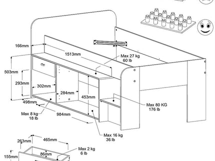 Parisot Stauraumbett Cache 1 – 90x200 cm in Kaschmir/Eiche Jackson