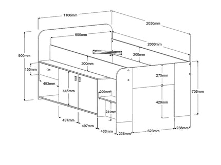 Parisot Stauraumbett Cache 1 – 90x200 cm in Kaschmir/Eiche Jackson
