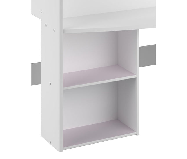 Parisot Hochbett Pirouette 1 - 90x200 mit integriertem Schreibtisch & Regalen – Weiß/Rosa oder Grau