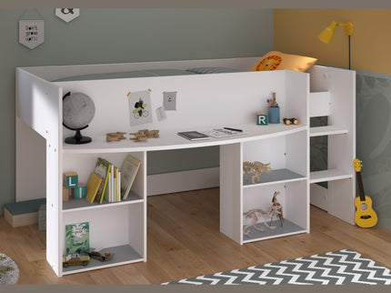 Parisot Hochbett Pirouette 1 – Hochbett mit integriertem Schreibtisch – Weiß Rosa/Grau #