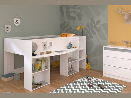 Parisot Kinderzimmer-Set Pirouette 16 – 2 tlg. Hochbett mit Schreibtisch & Kommode in Weiß/Rosa oder Grau