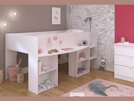 Parisot Kinderzimmer-Set Pirouette 16 – 2 tlg. Hochbett mit Schreibtisch & Kommode in Weiß/Rosa oder Grau
