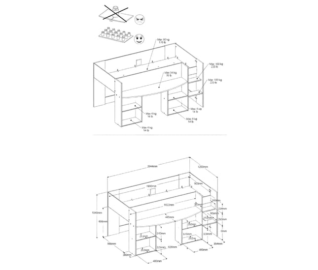 Parisot Kinderzimmer-Set Pirouette 17 – 2 tlg. Hochbett mit Schreibtisch & Kommode in Weiß/Rosa oder Grau