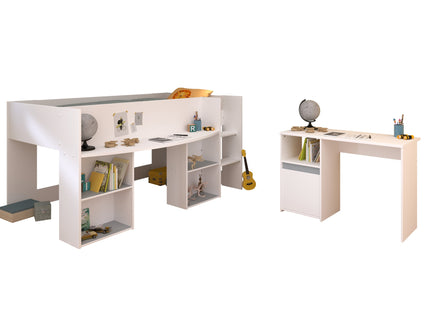 Parisot Kinderzimmer-Set Pirouette 17 – 2 tlg. Hochbett mit Schreibtisch & Kommode in Weiß/Rosa oder Grau