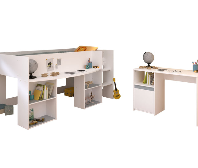 Parisot Kinderzimmer-Set Pirouette 17 – 2 tlg. Hochbett mit Schreibtisch & Kommode in Weiß/Rosa oder Grau