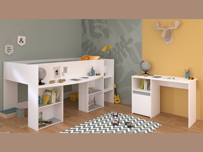 Parisot Kinderzimmer-Set Pirouette 17 – 2 tlg. Hochbett mit Schreibtisch & Kommode in Weiß/Rosa oder Grau