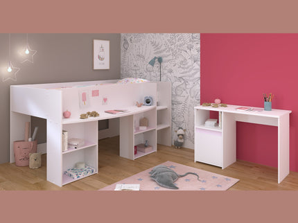 Parisot Kinderzimmer-Set Pirouette 17 – 2 tlg. Hochbett mit Schreibtisch & Kommode in Weiß/Rosa oder Grau
