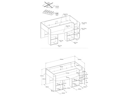 Parisot Kinderzimmer-Set Pirouette 11 – 4 tlg. Hochbett, Schreibtisch, Kleiderschrank & Kommode – Weiß Rosa/Grau