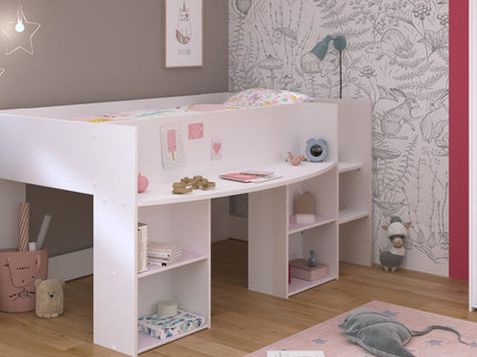 Parisot Kinderzimmer-Set Pirouette 12 – 3 tlg. Hochbett, Kleiderschrank & Kommode – Weiß Rosa/Grau