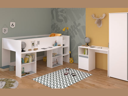Parisot Kinderzimmer-Set Pirouette 13 – 3 tlg. Hochbett, Schreibtisch & Kleiderschrank in Weiß/Rosa oder Grau