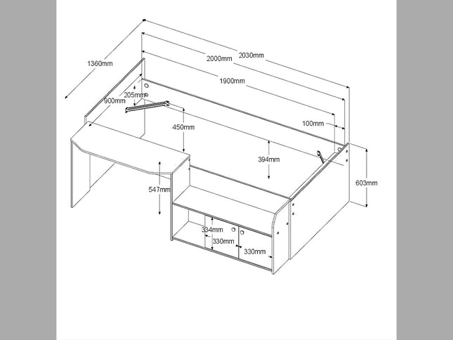 Parisot Jade1 - Hochbett mit integrierten Schreibtisch und Stauraum - 90x200 - Jackson Eiche und Seladon grün  #