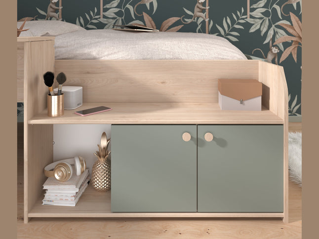 Parisot Jade1 - Hochbett mit integrierten Schreibtisch und Stauraum - 90x200 - Jackson Eiche und Seladon grün  #