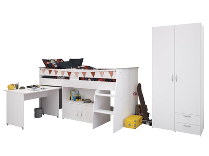 Parisot Kinderzimmer-Set Reverse 12 – 2-tlg. Hochbett mit Schreibtisch & Kleiderschrank, Weiß