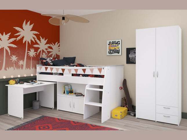 Parisot Kinderzimmer-Set Reverse 12 – 2-tlg. Hochbett mit Schreibtisch & Kleiderschrank, Weiß