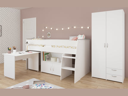 Parisot Kinderzimmer-Set Reverse 12 – 2-tlg. Hochbett mit Schreibtisch & Kleiderschrank, Weiß