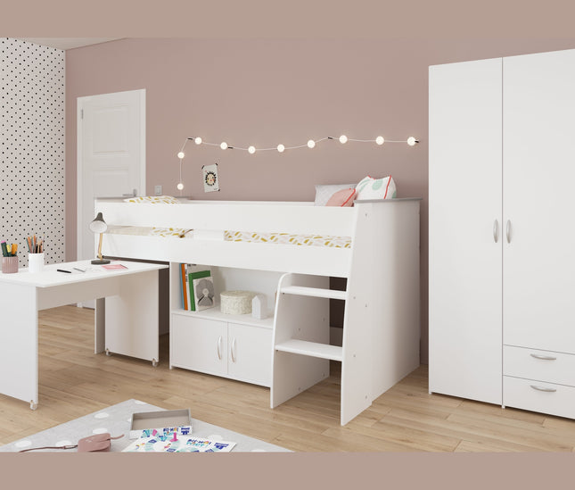 Parisot Kinderzimmer-Set Reverse 12 – 2-tlg. Hochbett mit Schreibtisch & Kleiderschrank, Weiß