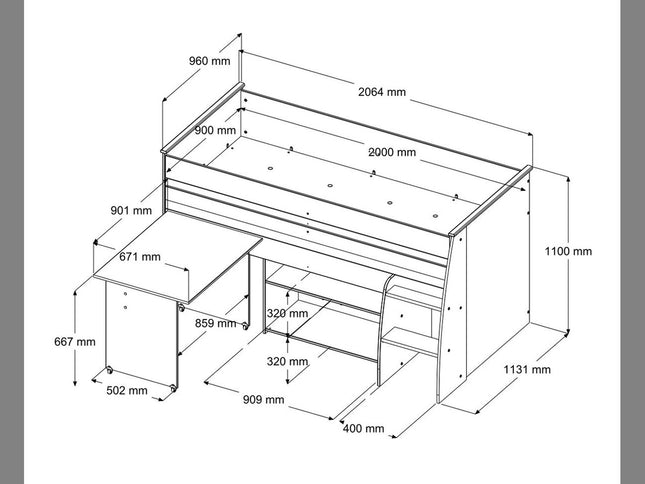 Parisot Kinderzimmer-Set Reverse 13 – 2-tlg. Hochbett mit Schreibtisch & Kommode, Weiß