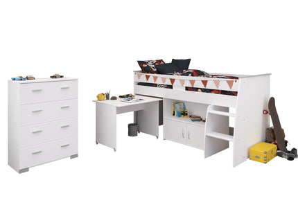 Parisot Kinderzimmer-Set Reverse 13 – 2-tlg. Hochbett mit Schreibtisch & Kommode, Weiß