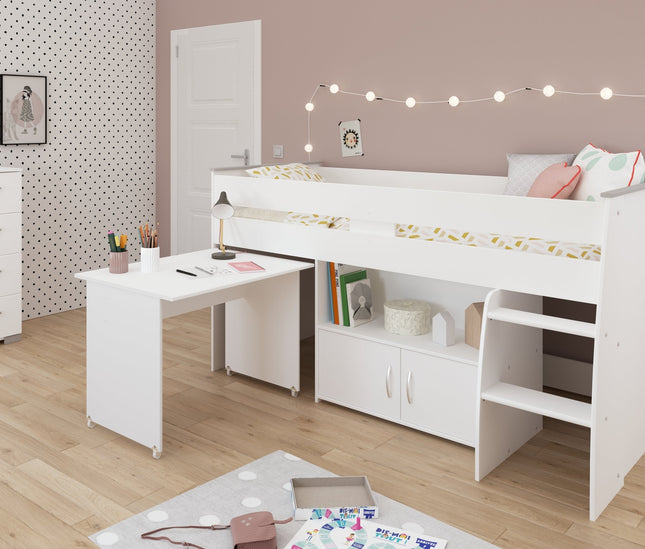 Parisot Kinderzimmer-Set Reverse 13 – 2-tlg. Hochbett mit Schreibtisch & Kommode, Weiß