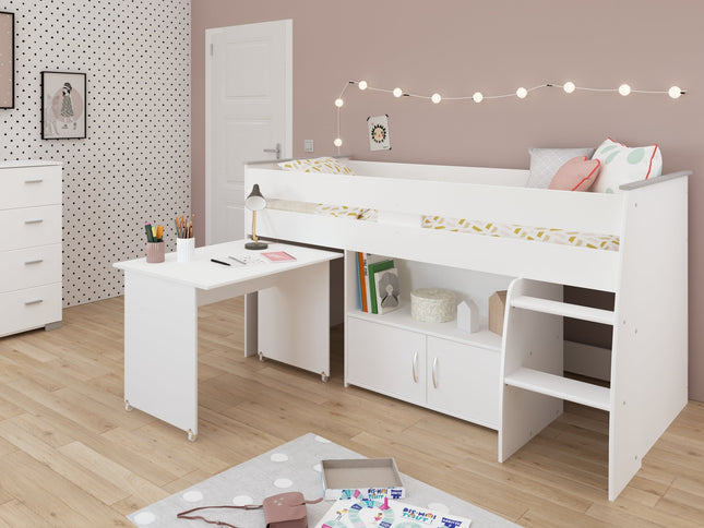 Parisot Kinderzimmer-Set Reverse 13 – 2-tlg. Hochbett mit Schreibtisch & Kommode, Weiß