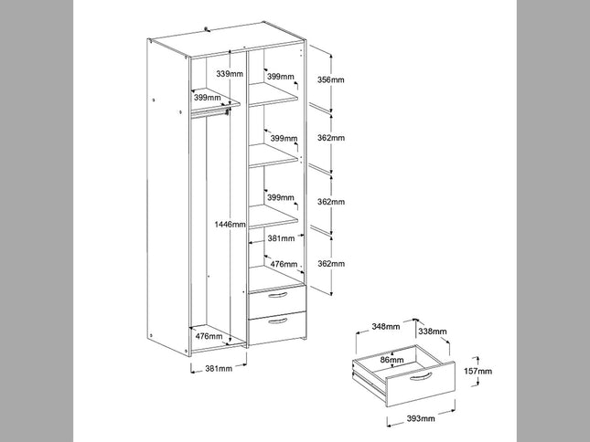 Parisot Kinderzimmer-Set Reverse 11 – 3-tlg. Hochbett mit Schreibtisch, Kleiderschrank & Kommode Weiß