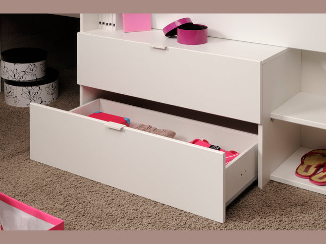 Parisot Kinderzimmer-Set Milky 13 – 3-tlg. Hochbett mit Schrank & Schreibtisch in Weiß/Grey Loft