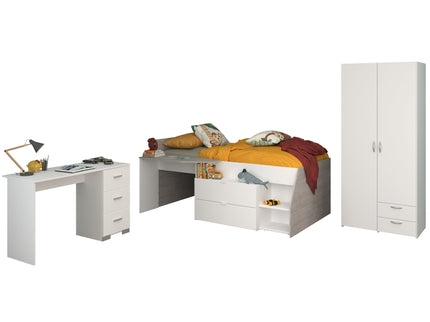 Parisot Kinderzimmer-Set Milky 13 – 3-tlg. Hochbett mit Schrank & Schreibtisch in Weiß/Grey Loft