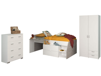 Parisot Kinderzimmer-Set Milky 12 – 3-tlg. Hochbett mit Schrank & Kommode in Weiß/Grey Loft