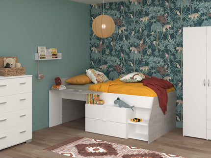 Parisot Kinderzimmer-Set Milky 12 – 3-tlg. Hochbett mit Schrank & Kommode in Weiß/Grey Loft