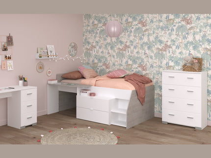 Parisot Kinderzimmer-Set Milky 15 – 3-tlg. Hochbett mit Schreibtisch & Kommode in Weiß/Grey Loft
