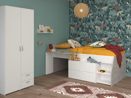 Parisot Kinderzimmer-Set Milky 14 – 2-tlg. Hochbett mit Schrank in Weiß/Grey Loft