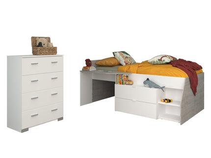 Parisot Kinderzimmer-Set Milky 16 – 2-tlg. Hochbett mit Kommode in Weiß/Grey Loft