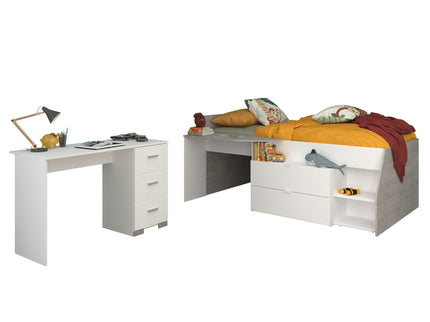 Parisot Kinderzimmer-Set Milky 17 – 2-tlg. Hochbett mit Schreibtisch in Weiß/Grey Loft