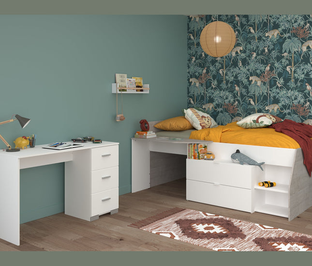 Parisot Kinderzimmer-Set Milky 17 – 2-tlg. Hochbett mit Schreibtisch in Weiß/Grey Loft