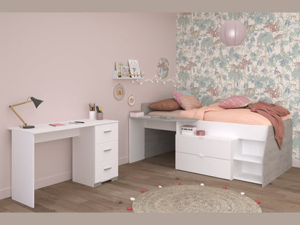 Parisot Kinderzimmer-Set Milky 17 – 2-tlg. Hochbett mit Schreibtisch in Weiß/Grey Loft