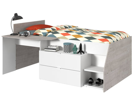 Parisot Hochbett Milky 1 – Kinderbett in Weiß/Grey Loft