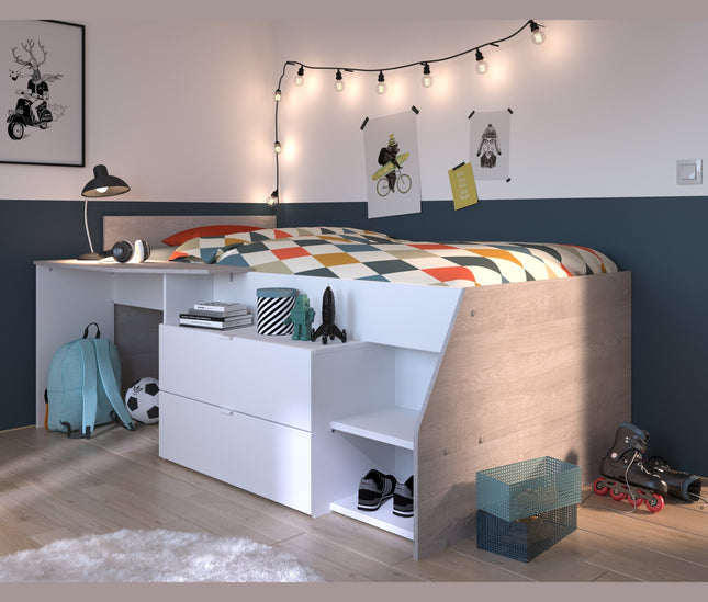 Parisot Hochbett Milky 1 – Kinderbett in Weiß/Grey Loft