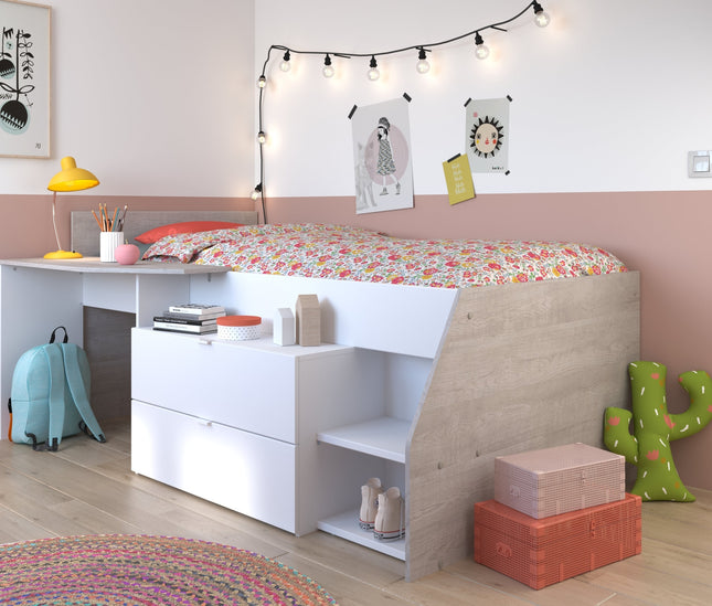 Parisot Hochbett Milky 1 – Kinderbett in Weiß/Grey Loft