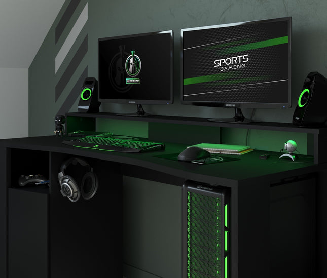 Parisot Kinderzimmer-Set Fabric 20 – mit LED-Gamertisch, Bett, Kleiderschrank & mehr