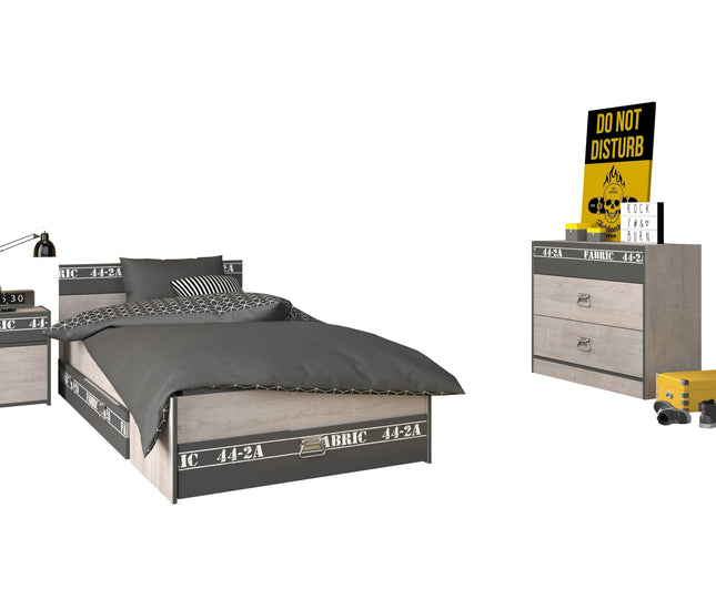 Parisot Kinderzimmer-Set Fabric 14 – mit Bett, Nako, Kommode & Bettschubkasten