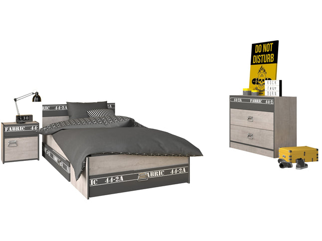 Parisot Kinderzimmer-Set Fabric 14 – mit Bett, Nako, Kommode & Bettschubkasten