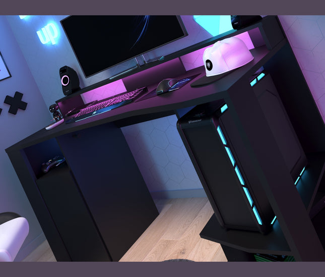 Parisot Kinderzimmer-Set Fabric 21 – mit LED-Gamertisch, Bett, Kommode & mehr